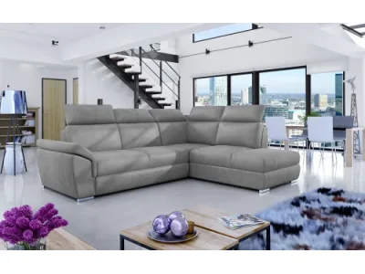 NABBI Leren P rohová sedačka s rozkladom a úložným priestorom svetlosivá (Monolith 84)