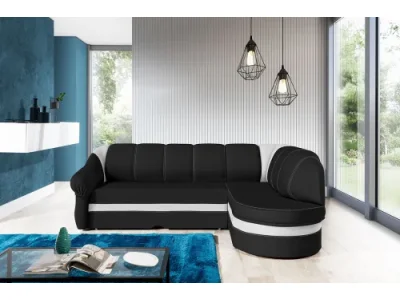 Detail produktu NABBI Belluno P rohová sedačka s rozkladom a úložným priestorom čierna (Soft 11) / biela (Soft 17)