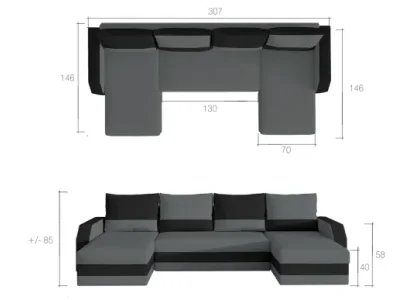 Detail produktu NABBI Murino L/P rohová sedačka u s rozkladom a úložným priestorom svetlosivá / čierna