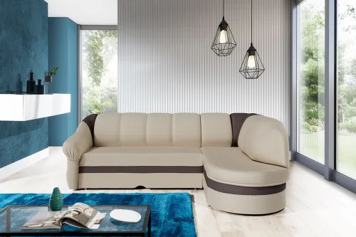 NABBI Belluno P rohová sedačka s rozkladom a úložným priestorom béžová / tmavohnedá