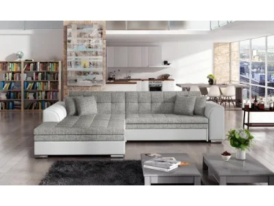 NABBI Salerno L rohová sedačka s rozkladom sivá (Berlin 01) / biela (Soft 17)
