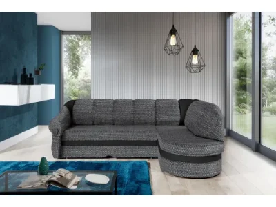 NABBI Belluno P rohová sedačka s rozkladom a úložným priestorom sivá (Berlin 01) / čierna (Soft 11)