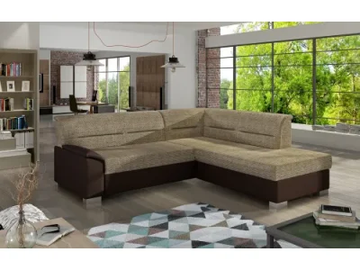 NABBI Balmi P rohová sedačka s rozkladom a úložným priestorom cappuccino / tmavohnedá