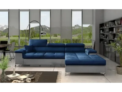 NABBI Rosino P rohová sedačka s rozkladom a úložným priestorom tmavomodrá / svetlosivá