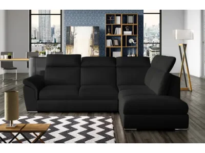 NABBI Leren P rohová sedačka s rozkladom a úložným priestorom čierna (Velvet Mat 99)