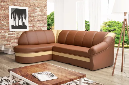 NABBI Belluno L rohová sedačka s rozkladom a úložným priestorom hnedá / krémová