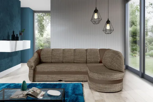 NABBI Belluno P rohová sedačka s rozkladom a úložným priestorom cappuccino / hnedá