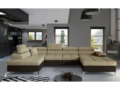 NABBI Enrico U L rohová sedačka u s rozkladom a úložným priestorom cappuccino / tmavohnedá