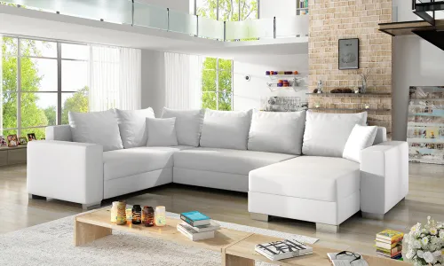 NABBI Mariano L rohová sedačka u s rozkladom a úložným priestorom biela