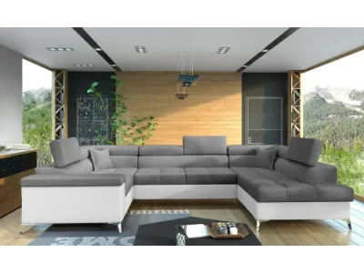 NABBI Torres U L rohová sedačka u s rozkladom a úložným priestorom sivá / biela