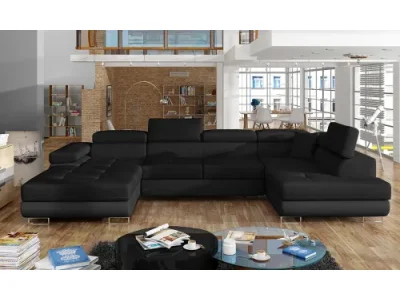 NABBI Rossano U P rohová sedačka u s rozkladom čierna (Sawana 14) / čierna (Soft 11)