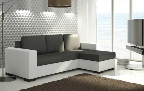 NABBI Novara L/P rohová sedačka s rozkladom a úložným priestorom čierna (Soft 11) / biela (Soft 17)