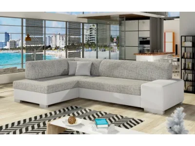 NABBI Ferol L rohová sedačka s rozkladom a úložným priestorom sivá (Berlin 01) / biela (Soft 17)