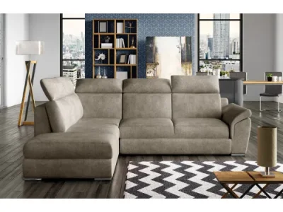 NABBI Leren L rohová sedačka s rozkladom a úložným priestorom béžová