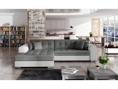 NABBI Salerno L rohová sedačka s rozkladom sivá (Sawana 05) / biela (Soft 17)