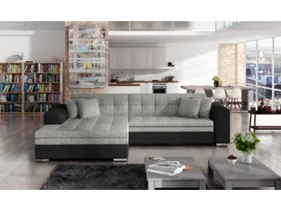 NABBI Salerno L rohová sedačka s rozkladom sivá / čierna