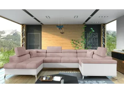 NABBI Torres U P rohová sedačka u s rozkladom a úložným priestorom ružová / biela