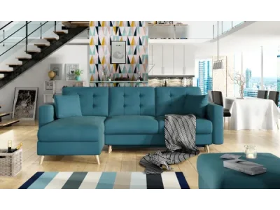 NABBI Aveza L/P rohová sedačka s rozkladom a úložným priestorom tyrkysová