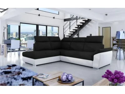 Detail produktu NABBI Leren L rohová sedačka s rozkladom a úložným priestorom čierna / biela