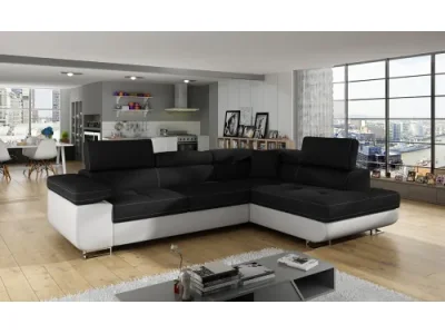 NABBI Almero P rohová sedačka s rozkladom a úložným priestorom čierna / biela