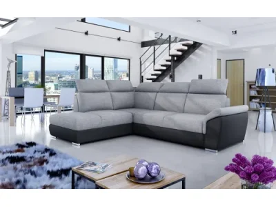 NABBI Leren L rohová sedačka s rozkladom a úložným priestorom svetlosivá / čierna