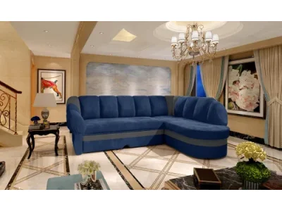 NABBI Belluno P rohová sedačka s rozkladom a úložným priestorom tmavomodrá / tmavosivá