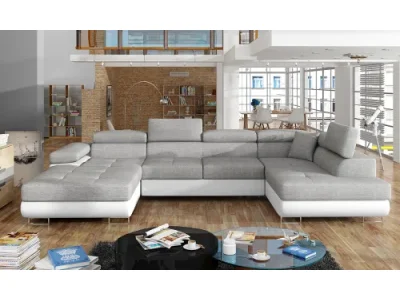 NABBI Rossano U P rohová sedačka u s rozkladom svetlosivá / biela