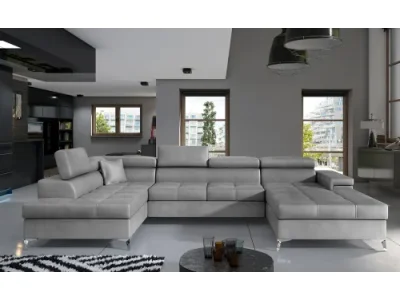 NABBI Enrico U L rohová sedačka u s rozkladom a úložným priestorom svetlosivá (Monolith 84)