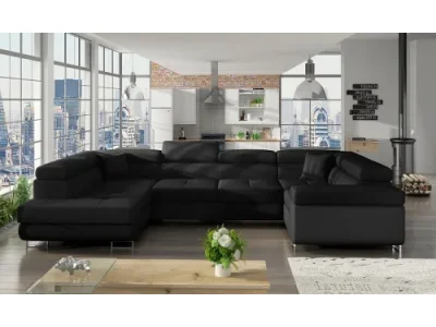 NABBI Licaro U P rohová sedačka u s rozkladom a úložným priestorom čierna (Sawana 14) / čierna (Soft 11)