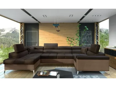 NABBI Torres U P rohová sedačka u s rozkladom a úložným priestorom tmavohnedá / hnedá