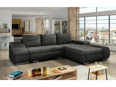 NABBI Oristano P rohová sedačka s rozkladom a úložným priestorom čierna (Berlin 02) / čierna (Soft 11)