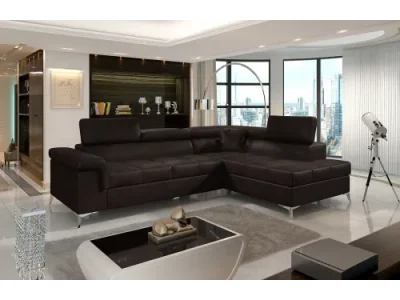 NABBI Enna P rohová sedačka s rozkladom a úložným priestorom tmavohnedá