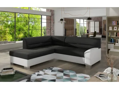 NABBI Balmi L rohová sedačka s rozkladom a úložným priestorom čierna (Sawana 14) / biela (Soft 17)