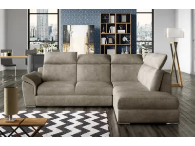 NABBI Leren P rohová sedačka s rozkladom a úložným priestorom béžová