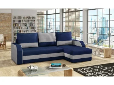 NABBI Ginzo L/P rohová sedačka s rozkladom a úložným priestorom tmavomodrá / svetlosivá