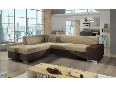 NABBI Pinero L rohová sedačka s rozkladom a úložným priestorom cappuccino / tmavohnedá