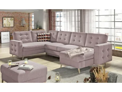 NABBI Aveza U L/P rohová sedačka u s rozkladom ružová (Soro 61) / vzor (Zigzak 60)