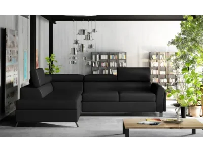 NABBI Korense L rohová sedačka s rozkladom a úložným priestorom čierna (Soft 11)