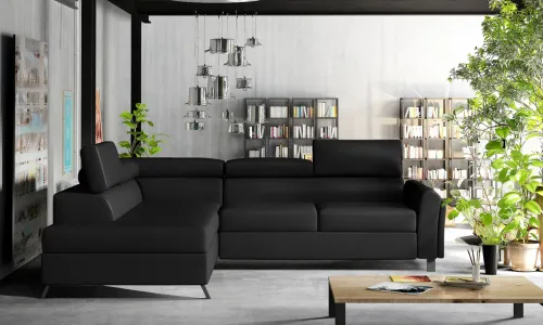 NABBI Korense L rohová sedačka s rozkladom a úložným priestorom čierna (Soft 11)