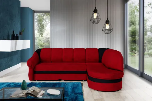 NABBI Belluno P rohová sedačka s rozkladom a úložným priestorom červená / čierna