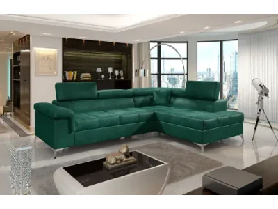 NABBI Enna P rohová sedačka s rozkladom a úložným priestorom tmavozelená