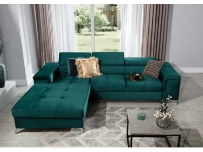 NABBI Rosino L rohová sedačka s rozkladom a úložným priestorom tmavozelená