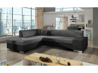 NABBI Pinero L rohová sedačka s rozkladom a úložným priestorom sivá (Sawana 05) / čierna (Soft 11)