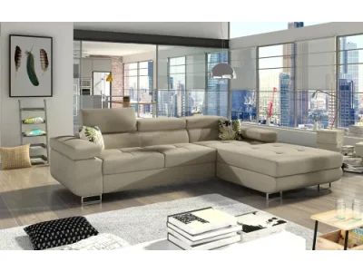 NABBI Alkazar P rohová sedačka s rozkladom a úložným priestorom svetlosivá (Cover 83) / vzor (Jungle 37)