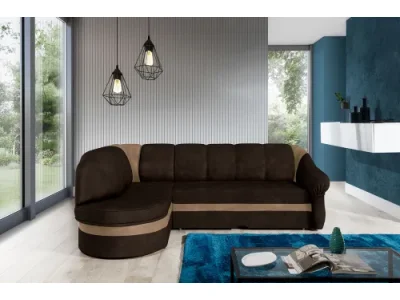 NABBI Belluno L rohová sedačka s rozkladom a úložným priestorom tmavohnedá / hnedá