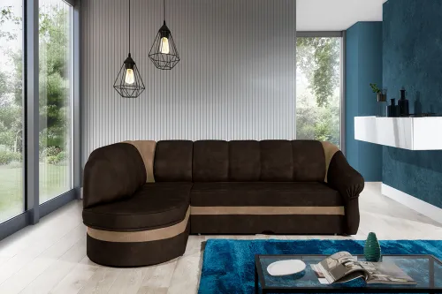 NABBI Belluno L rohová sedačka s rozkladom a úložným priestorom tmavohnedá / hnedá