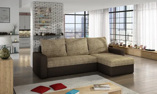 NABBI Lucca L/P rohová sedačka s rozkladom a úložným priestorom cappuccino / tmavohnedá