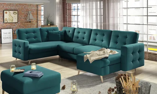 NABBI Aveza U L/P rohová sedačka u s rozkladom tyrkysová