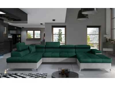 NABBI Enrico U L rohová sedačka u s rozkladom a úložným priestorom tmavozelená / svetlosivá