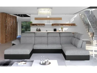 NABBI Ermo U P rohová sedačka u s rozkladom a úložným priestorom svetlosivá (Sawana 21) / čierna (Soft 11)